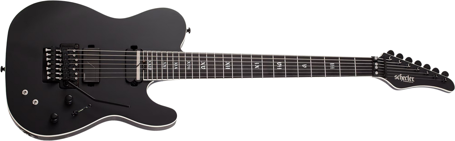 Schecter Pt7 Frs Sls Elite Evil Twin 2h Fishman Fluence Sustainiac Fr Eb - Satin Black - Bariton E-Gitarre - Main picture