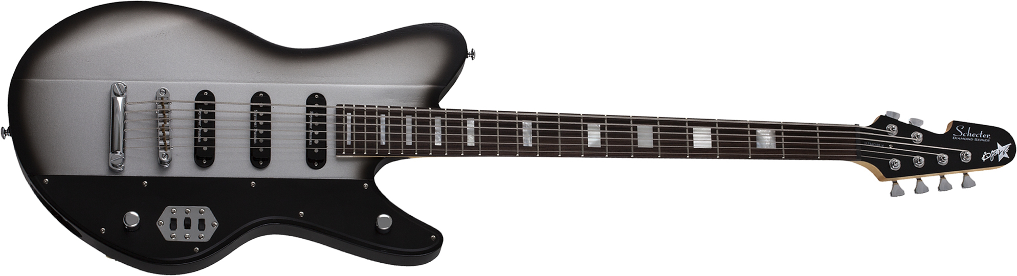 Schecter Robert Smith Ultracure Vi Ht 3s Seymour Duncan Rw - Silver Burst Pearl - Bariton E-Gitarre - Main picture