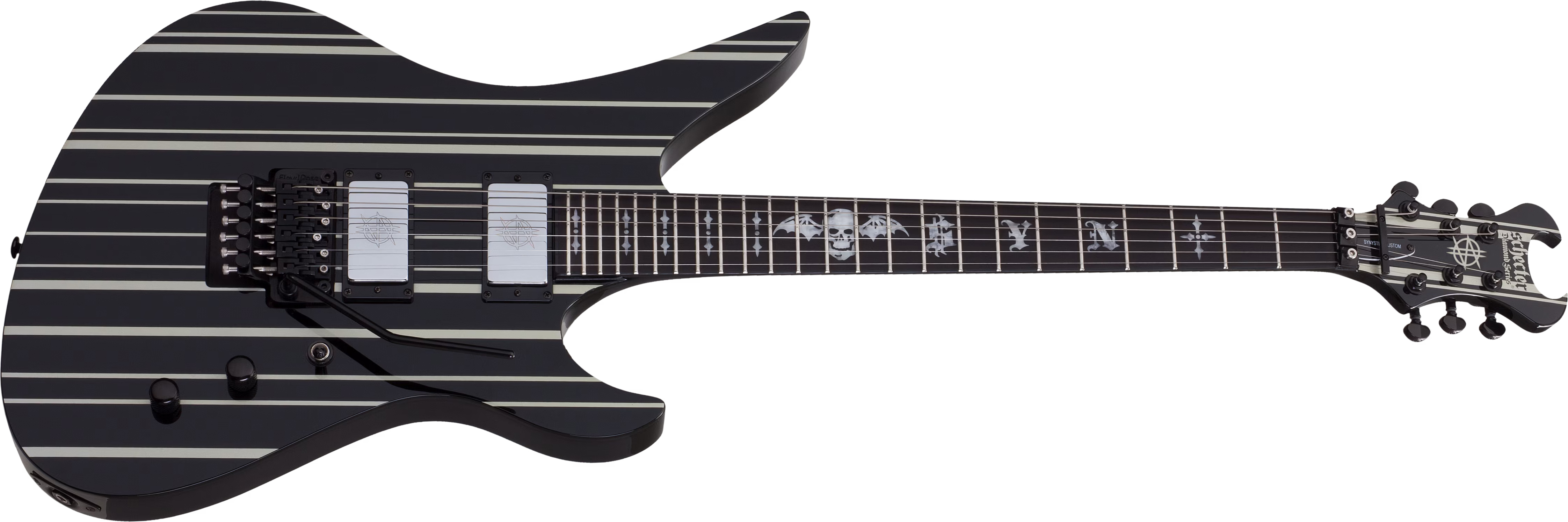 Schecter Synyster Custom Signature 2h Fr Eb - Gloss Black With Silver Pinstripes - Signature-E-Gitarre - Main picture