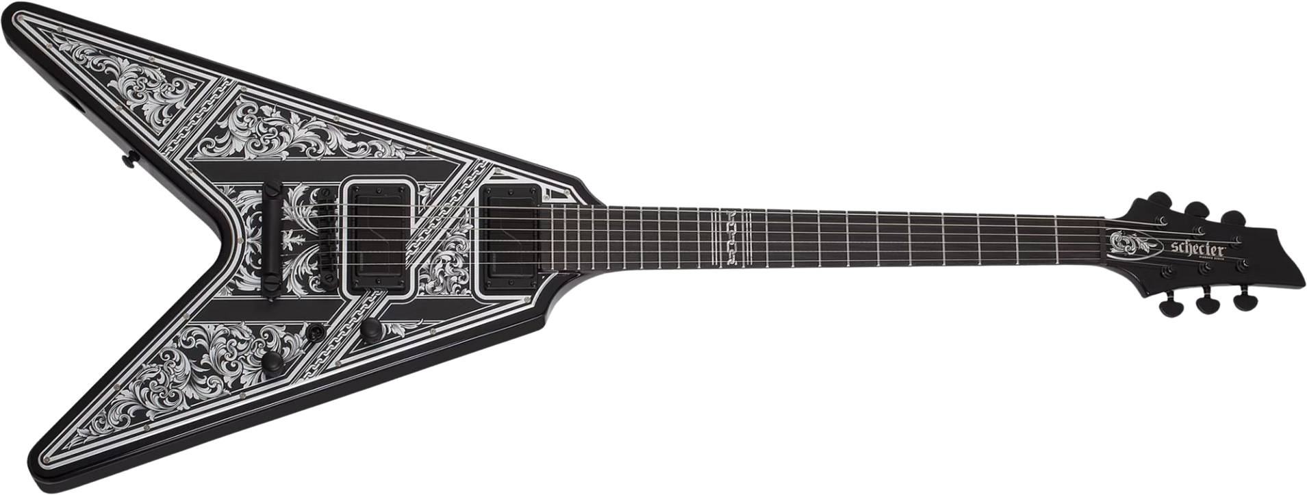 Schecter V1 Pryzm Palladium 2h Fishman Fluence Modern Eb - Gloss Black - E-Gitarre aus Metall - Main picture