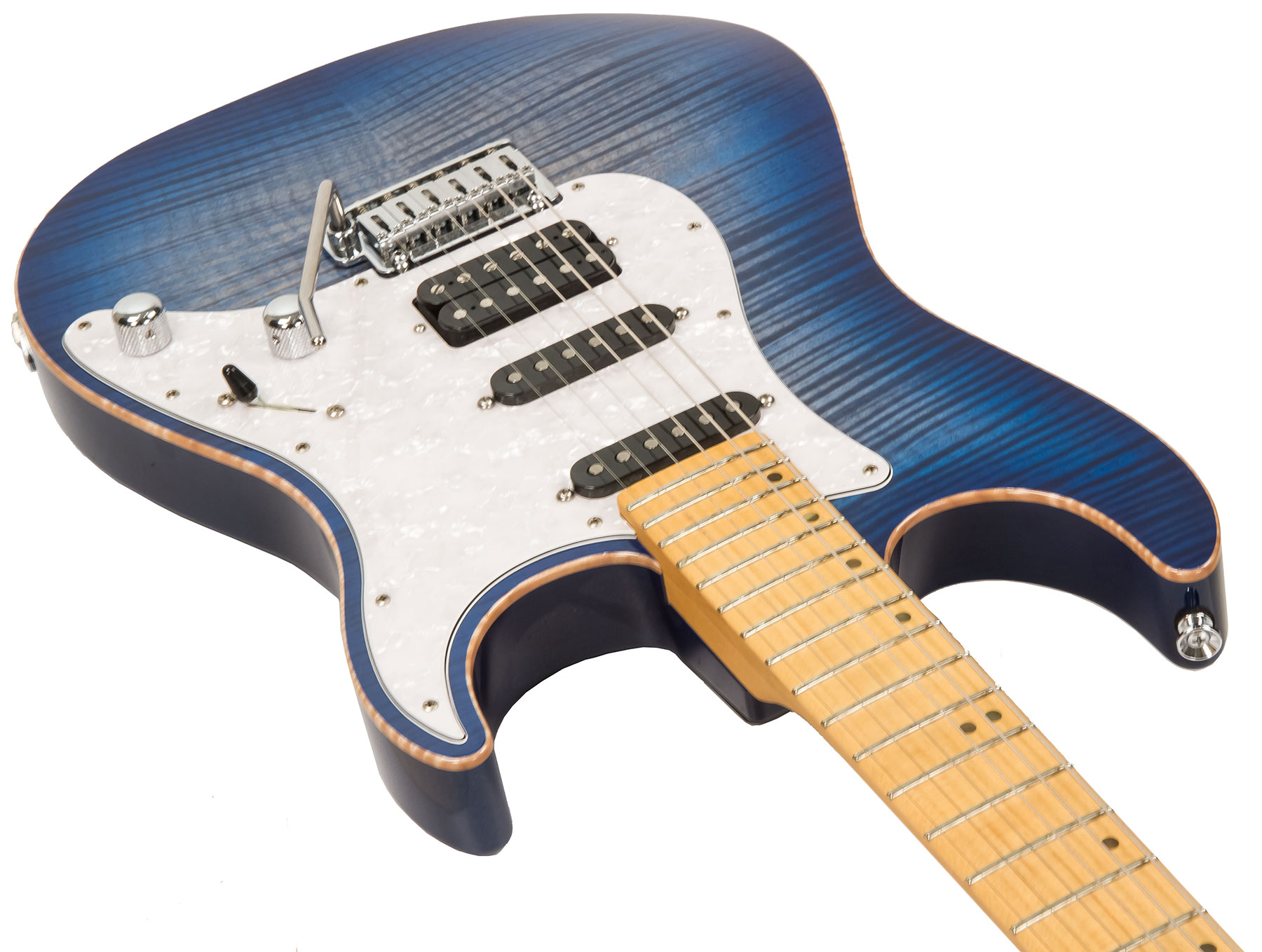 Schecter Custom Shop Sunset Usa Hss Trem Mn #1409001 - Trans Sky Blue - E-Gitarre in Str-Form - Variation 1