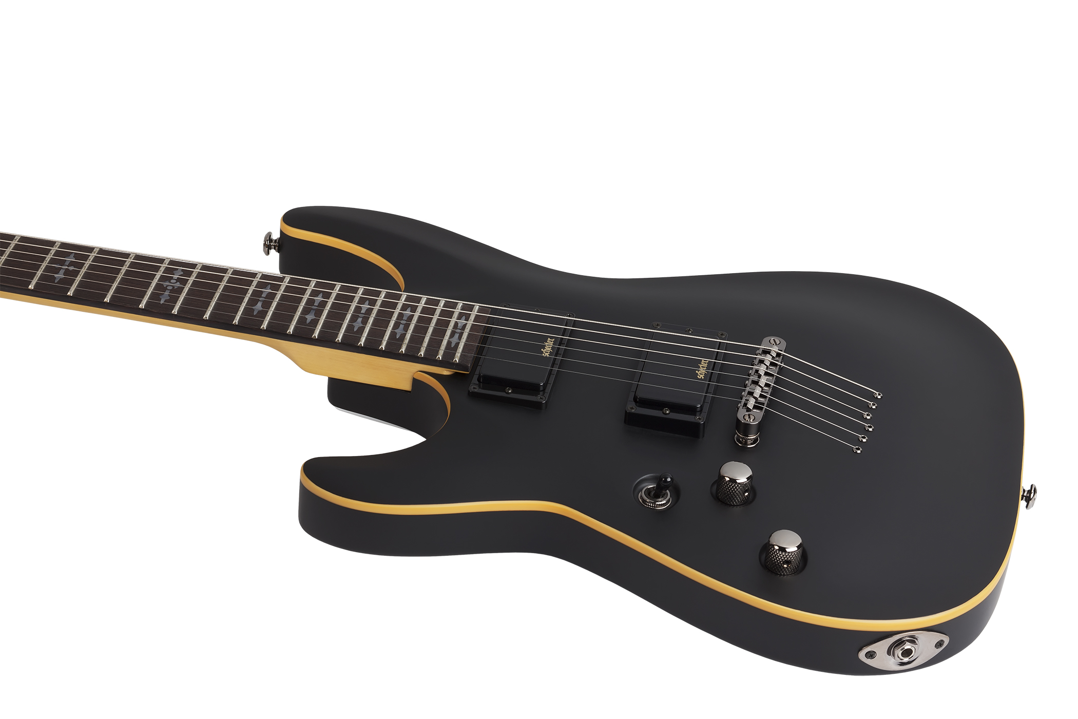 Schecter Demon-6 Lh Gaucher 2h Ht Wen - Aged Black Satin - E-Gitarre für Linkshänder - Variation 1