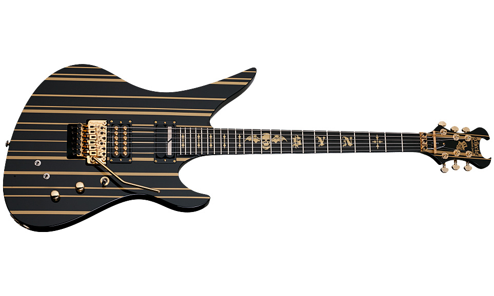 Schecter Synyster Custom-s 2h Seymour Duncan Sustainiac Fr Eb - Black W/ Gold Stripes - Signature-E-Gitarre - Variation 1