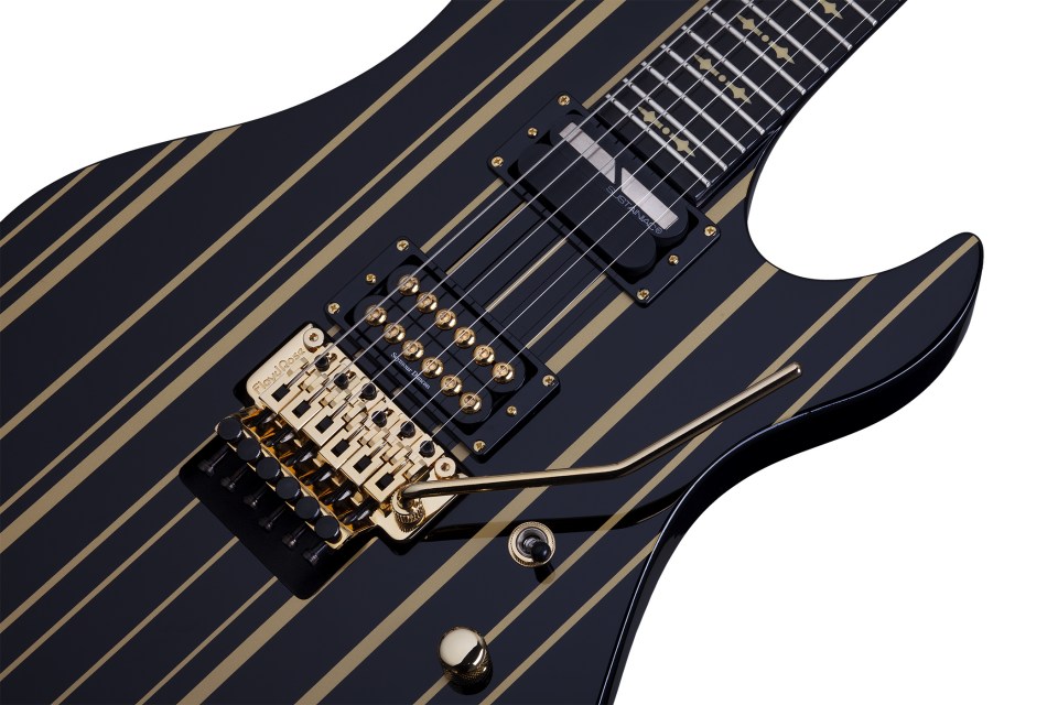 Schecter Synyster Custom-s 2h Seymour Duncan Sustainiac Fr Eb - Black W/ Gold Stripes - Signature-E-Gitarre - Variation 3