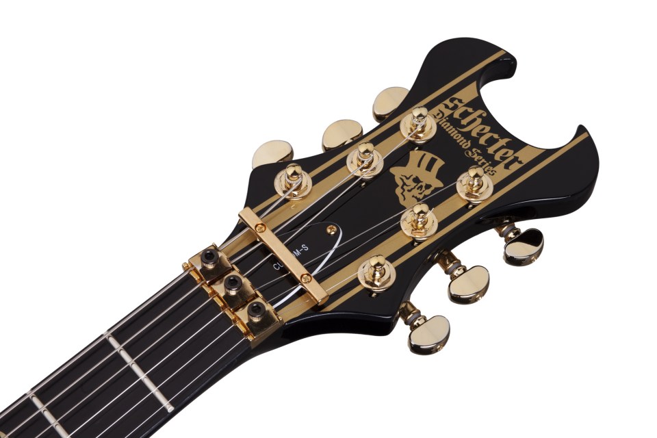 Schecter Synyster Custom-s 2h Seymour Duncan Sustainiac Fr Eb - Black W/ Gold Stripes - Signature-E-Gitarre - Variation 5