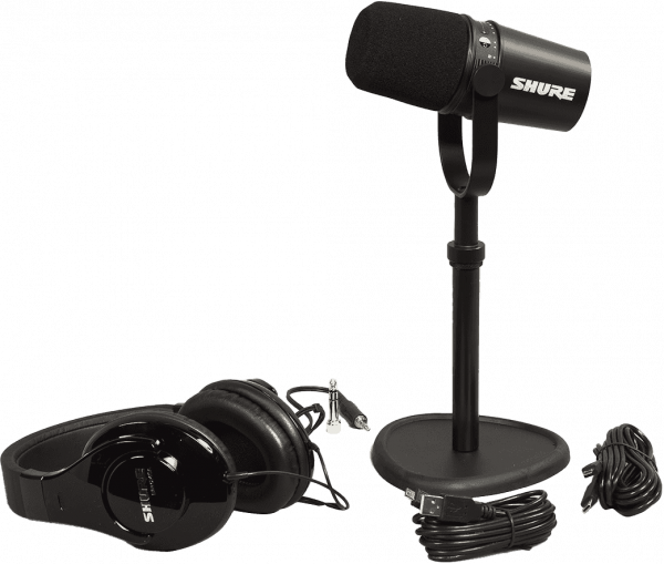Mikrofon set mit ständer Shure PACK MV7-K + Tkm 23230 + SRH240A-BK