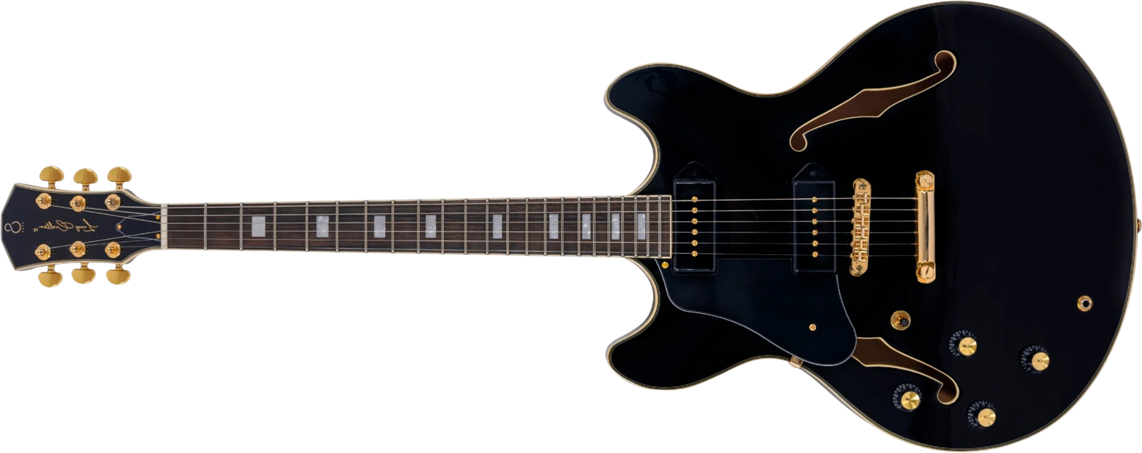 Sire Larry Carlton H7v Lh Signature Gaucher 2s P90 Ht Eb - Black - Semi-Hollow E-Gitarre - Main picture