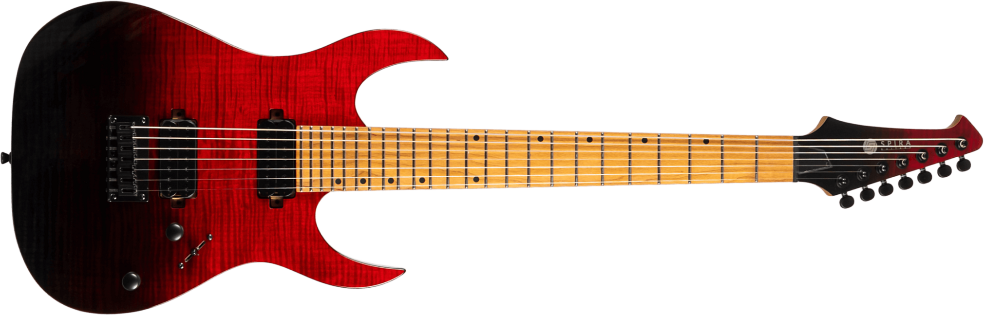 Spira Guitars S457 Trd 7c Baritone 2h Ht Mn - Trans Red/black - Bariton E-Gitarre - Main picture