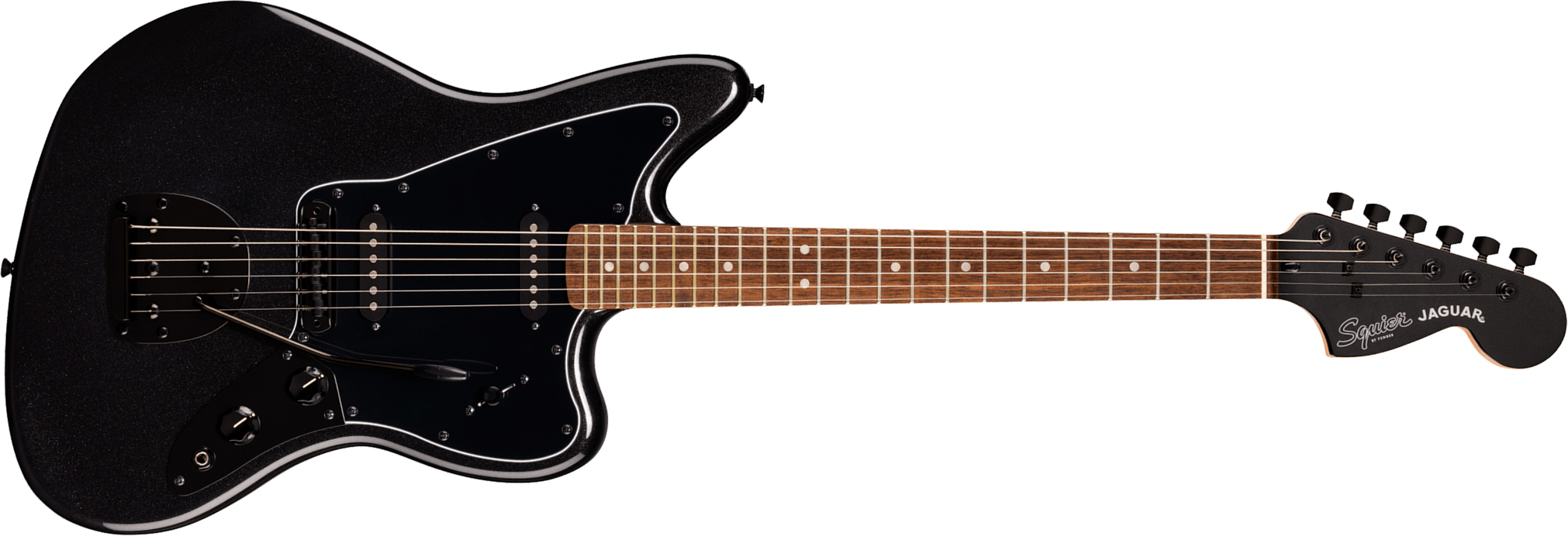 Squier Jaguar Affinity Fsr Shsc 2s Trem Lau - Metallic Black - Retro-Rock-E-Gitarre - Main picture