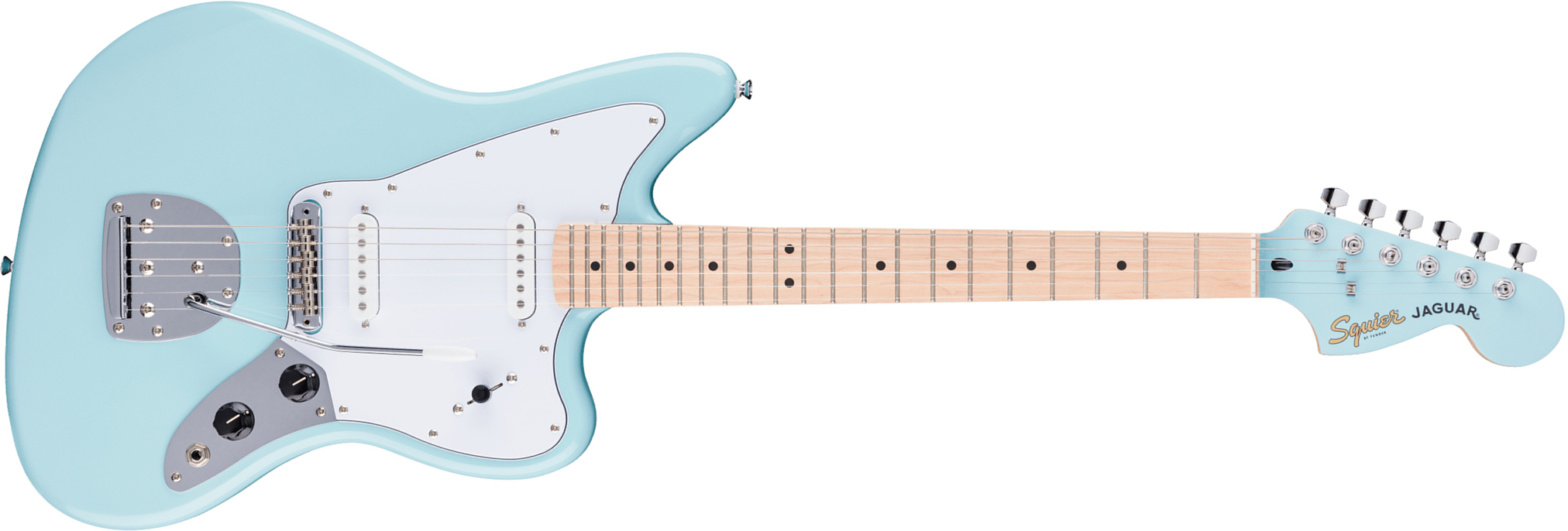 Squier Jaguar Affinity Fsr Shsc 2s Trem Mn - Daphne Blue - Retro-Rock-E-Gitarre - Main picture