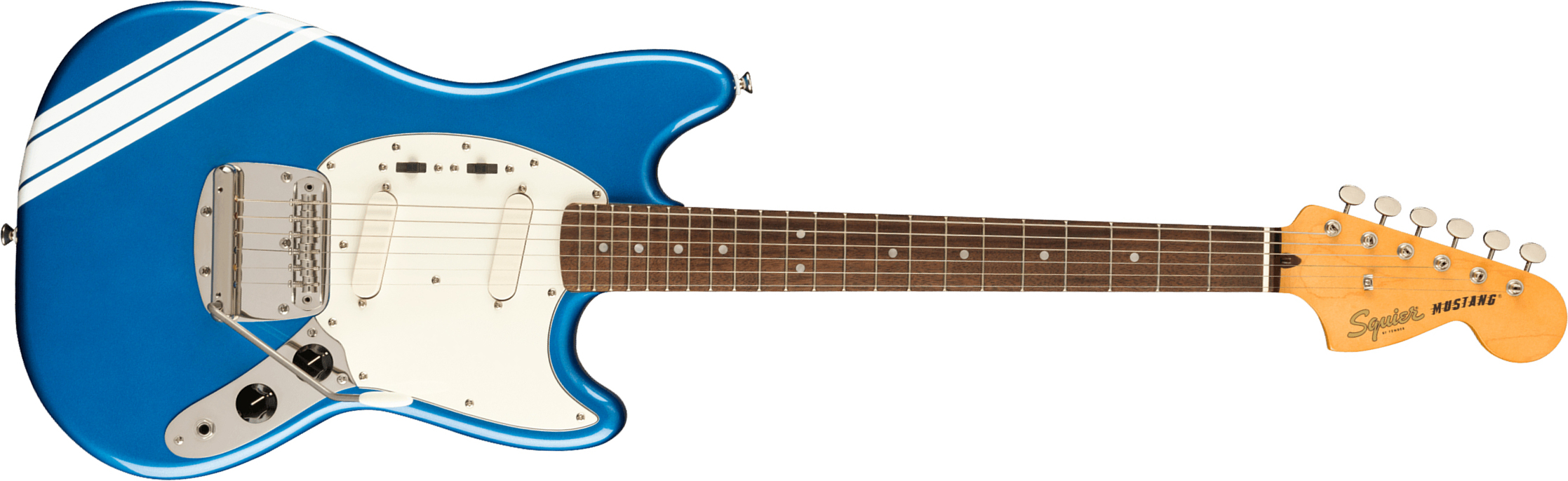 Squier Mustang  Classic Vibe 60s Competition Fsr Ltd Lau - Lake Placid Blue W/ Olympic White Stripes - Retro-Rock-E-Gitarre - Main picture