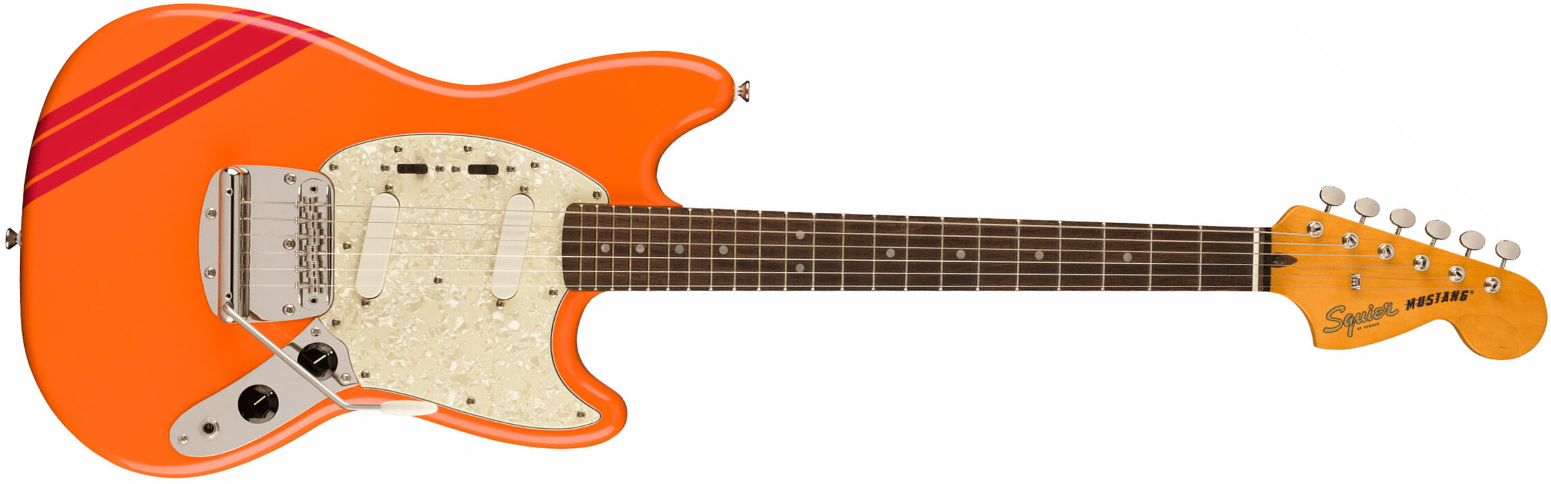 Squier Mustang  Classic Vibe 60s Competition Fsr Ltd Lau - Capri Orange W/ Dakota Red Stripes - E-Gitarre in Str-Form - Main picture