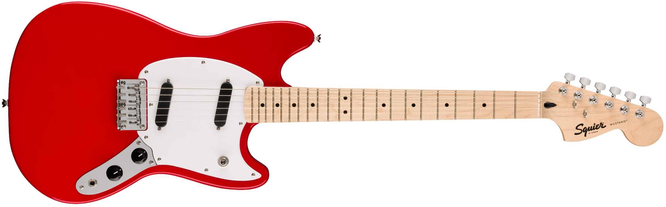 Squier Mustang Sonic 2s Ht Mn - Torino Red - Retro-Rock-E-Gitarre - Main picture
