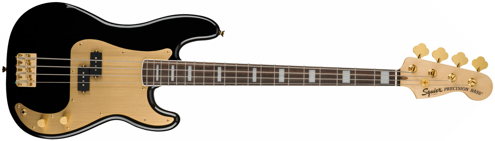 Squier Precision Bass 40th Anniversary Gold Edition Lau - Black - Solidbody E-bass - Main picture