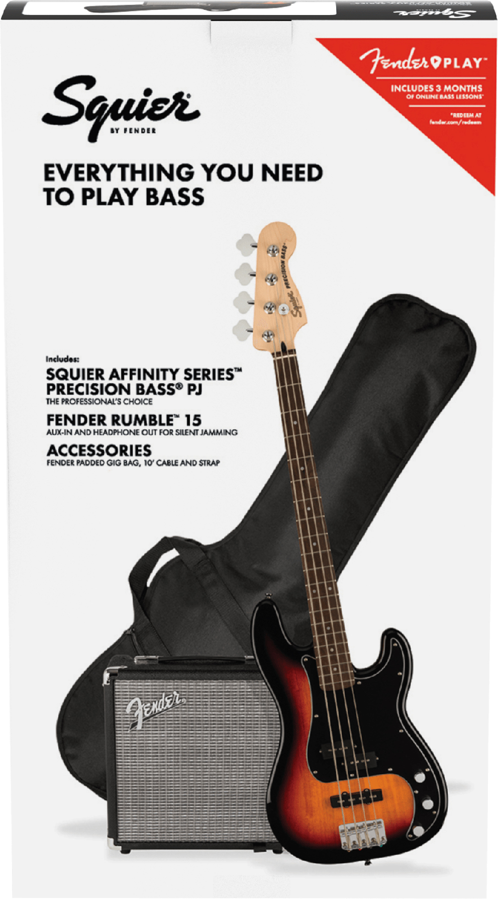 Squier Precision Bass Pj Affinity Pack +fender Rumble 15 V3 2021 Lau - 3-color Sunburst - E-Bass Set - Main picture