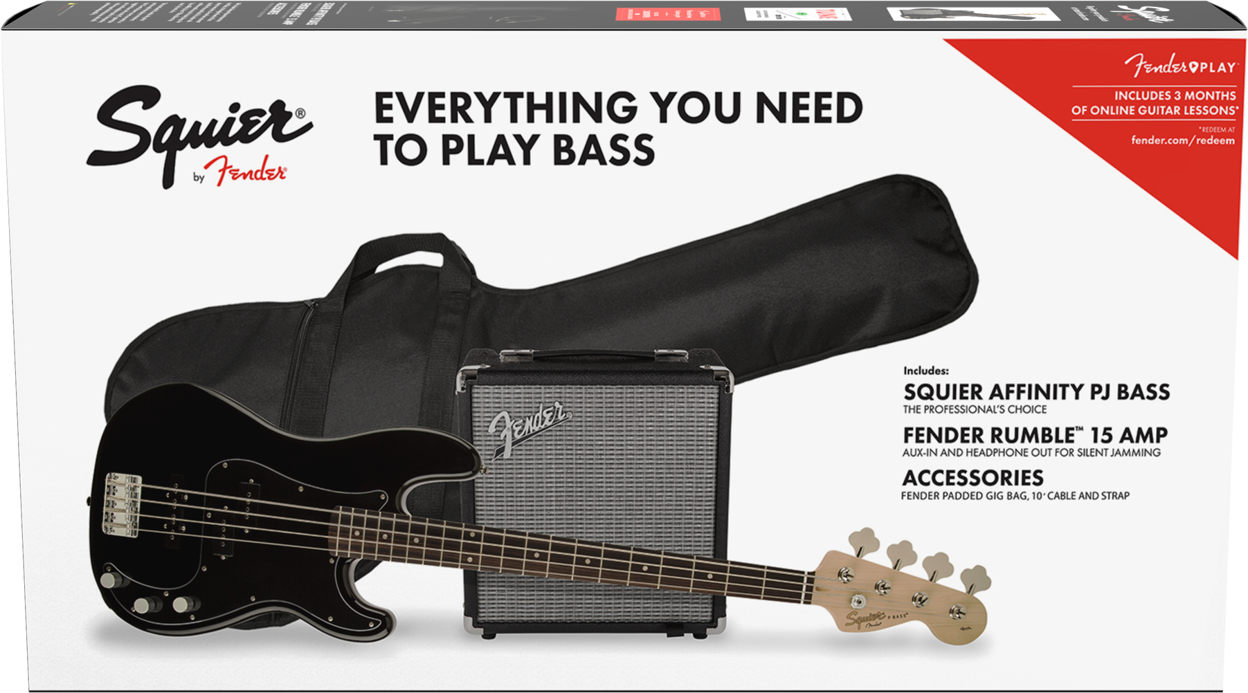 Squier Precision Bass Pj Affinity Series +fender Rumble 15 V3 Lau - Black - E-Bass Set - Main picture