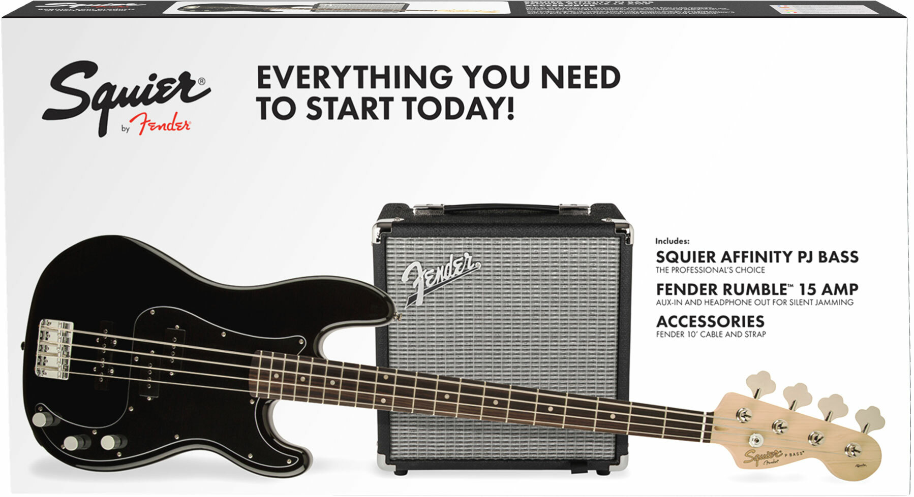 Squier Precision Bass Pj Affinity Series +fender Rumble 15 V3 Uk Lau - Black - E-Bass Set - Main picture