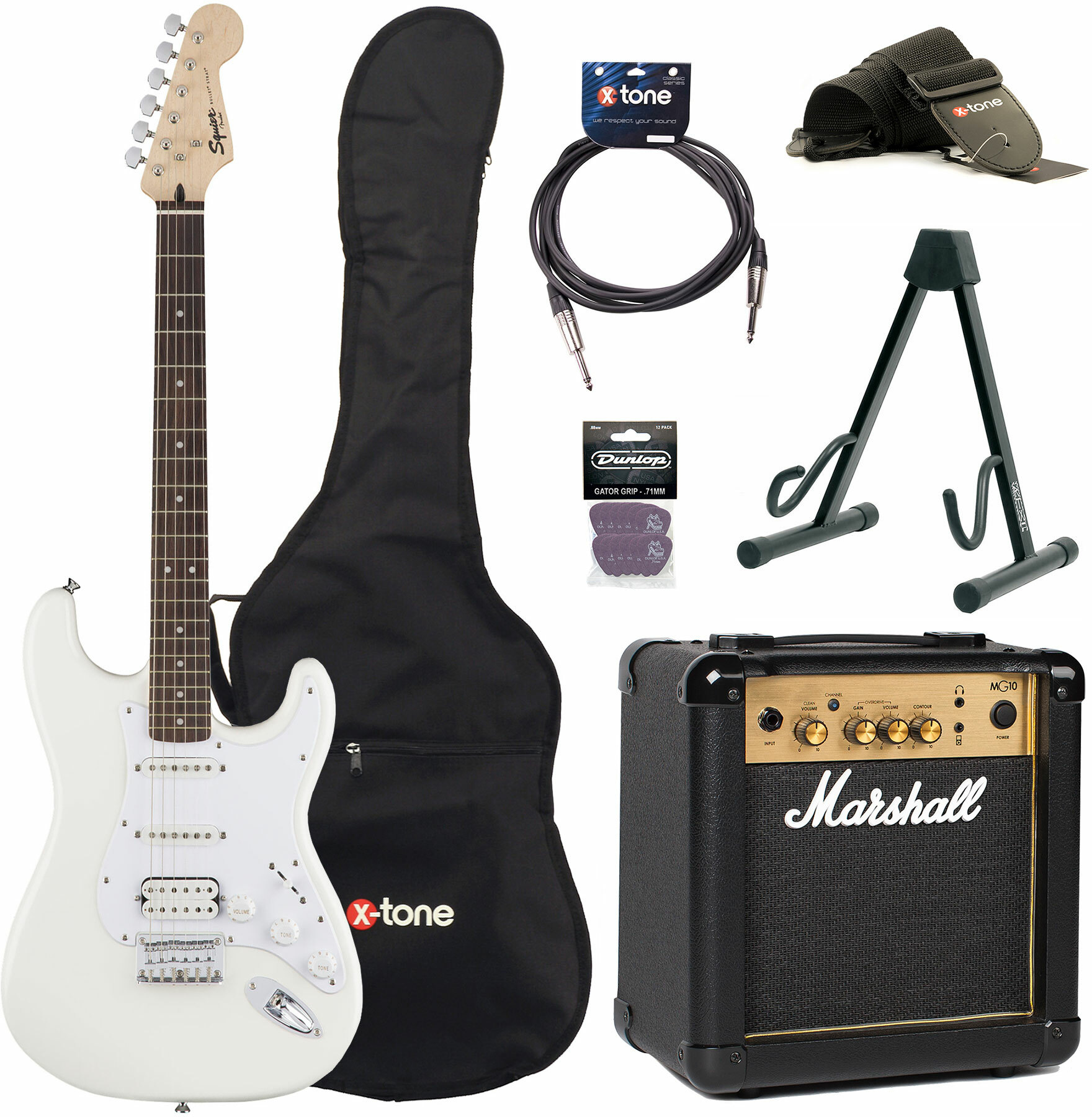 Squier Strat Bullet Ht Hss + Marshall Mg10g + Access X-tone - Arctic White - E-Gitarre Set - Main picture