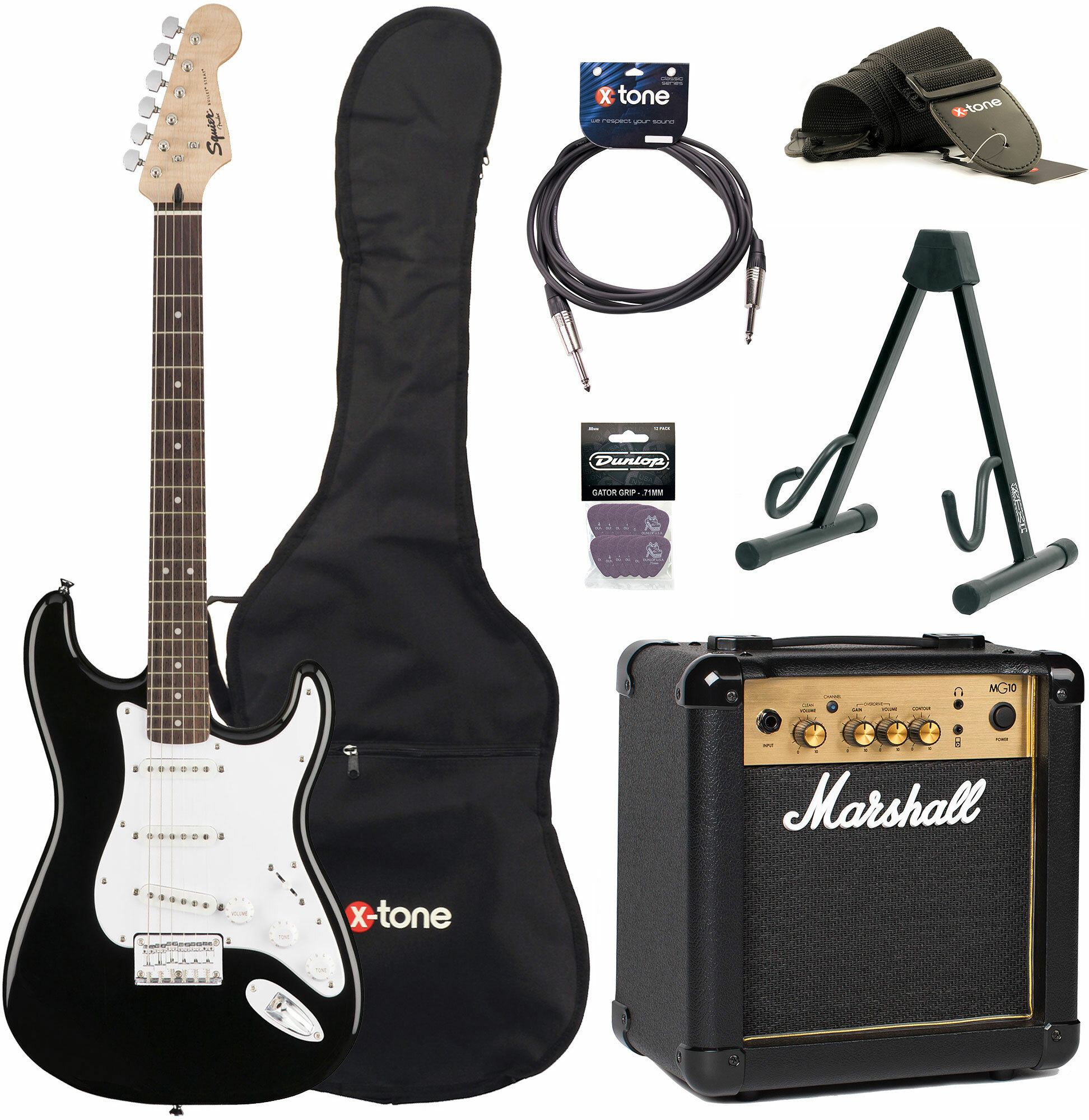Squier Strat Bullet Ht Hss + Marshall Mg10g + X-tone Access - Black - E-Gitarre Set - Main picture