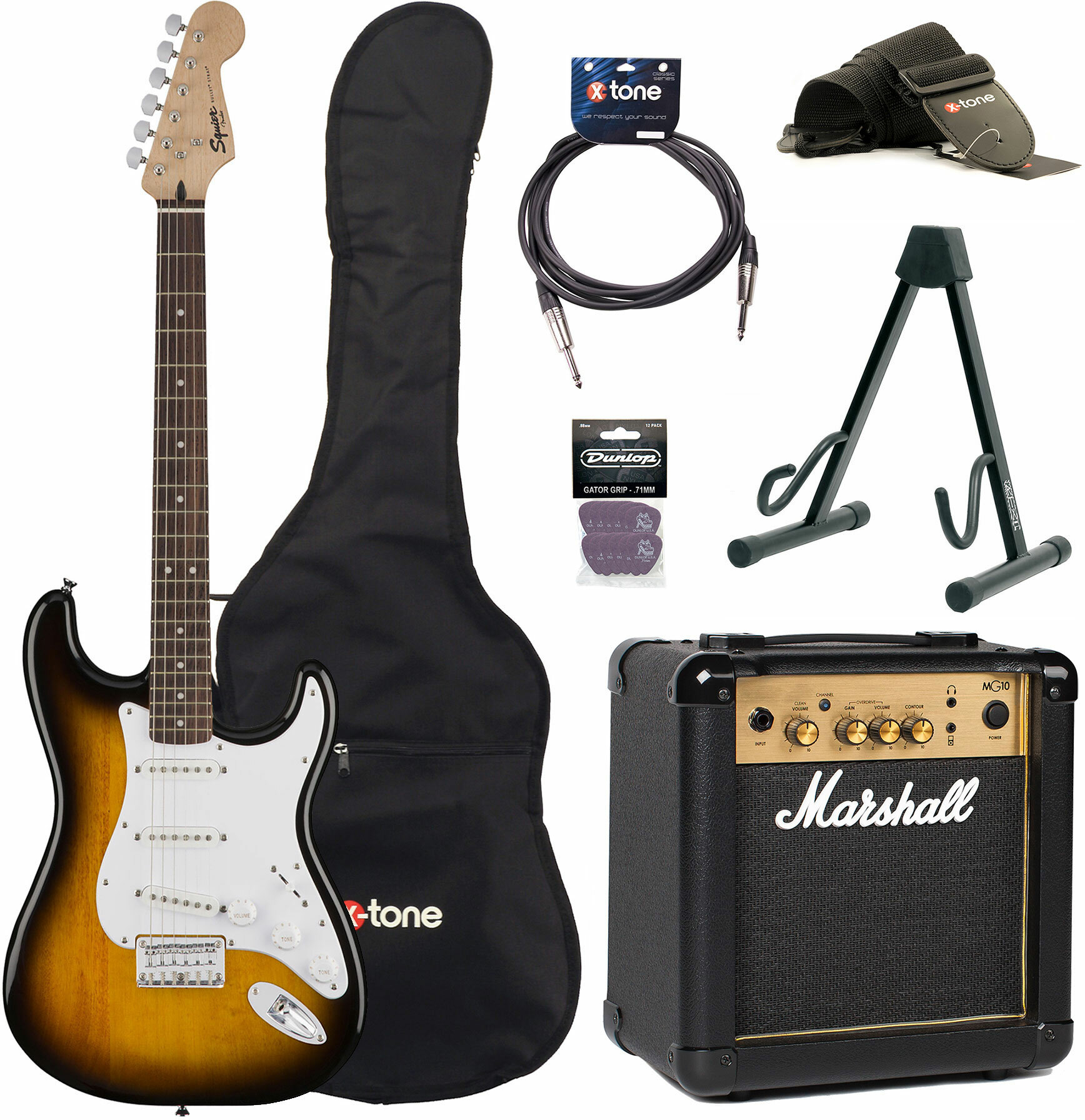 Squier Strat Bullet Ht Sss + Marshall Mg10g + Access X-tone - Brown Sunburst - E-Gitarre Set - Main picture