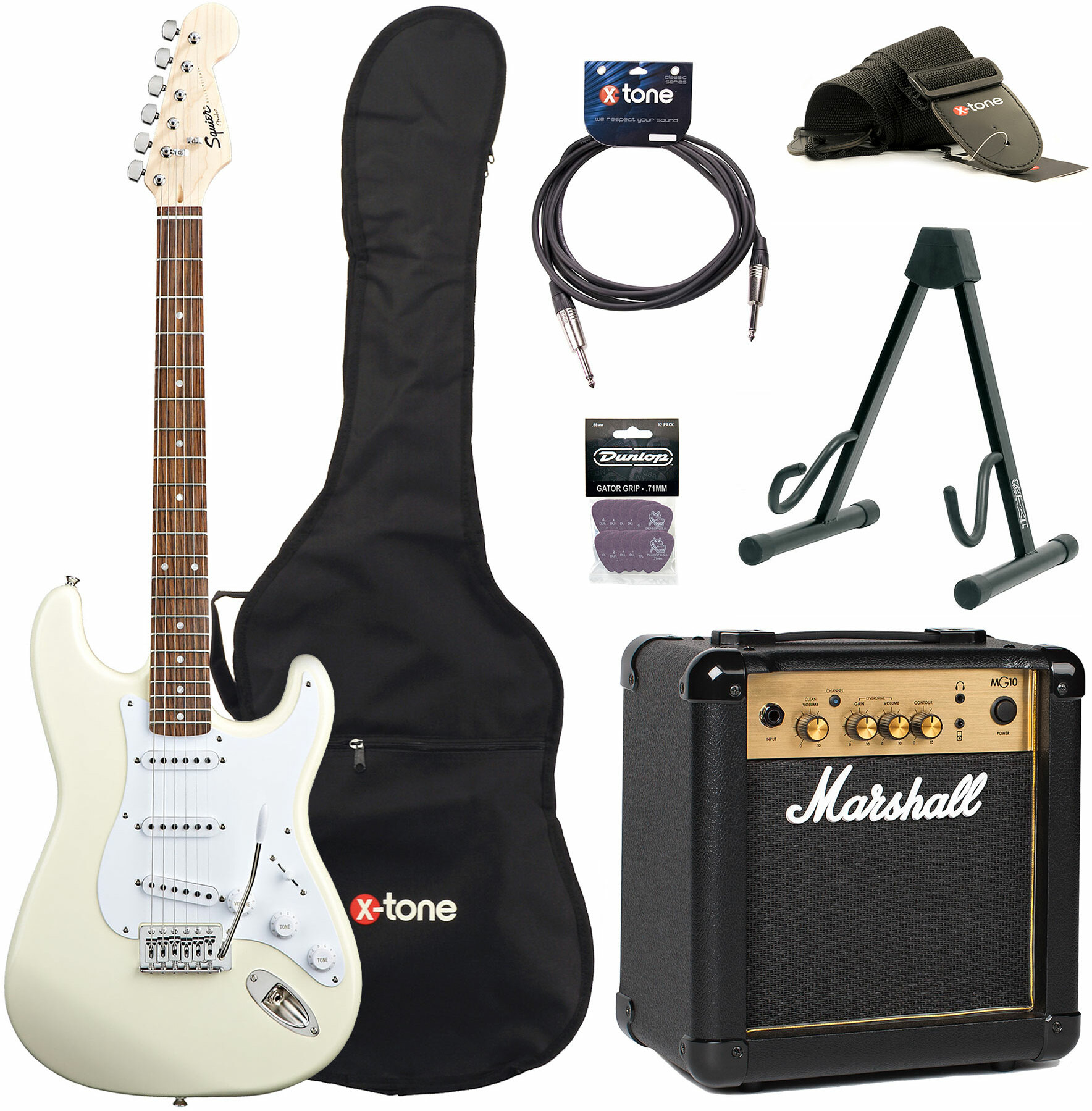 Squier Strat Bullet Sss + Marshall Mg10g + Access X-tone - Arctic White - E-Gitarre Set - Main picture