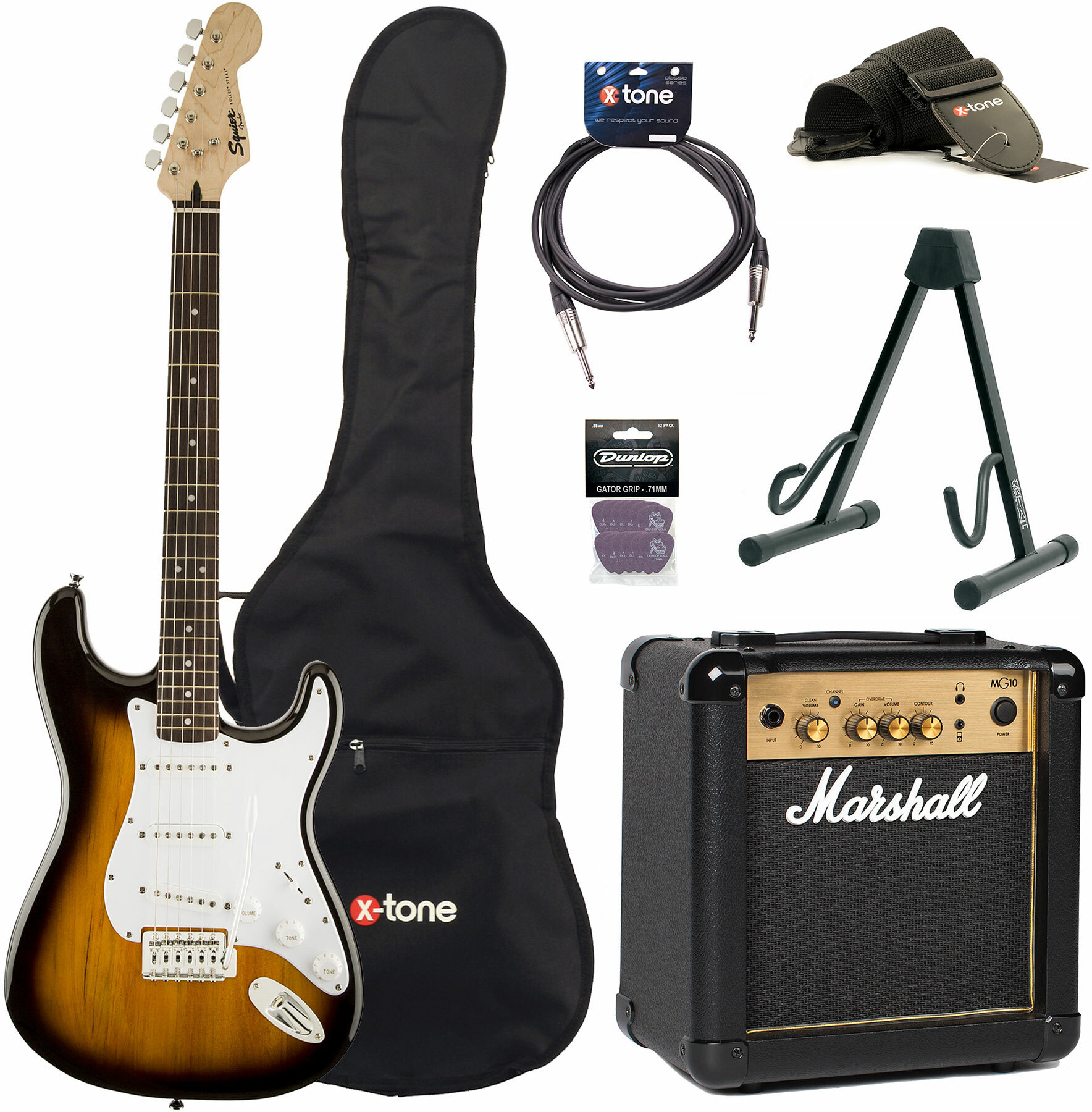 Squier Strat Bullet Sss + Marshall Mg10g + Access X-tone - Brown Sunburst - E-Gitarre Set - Main picture