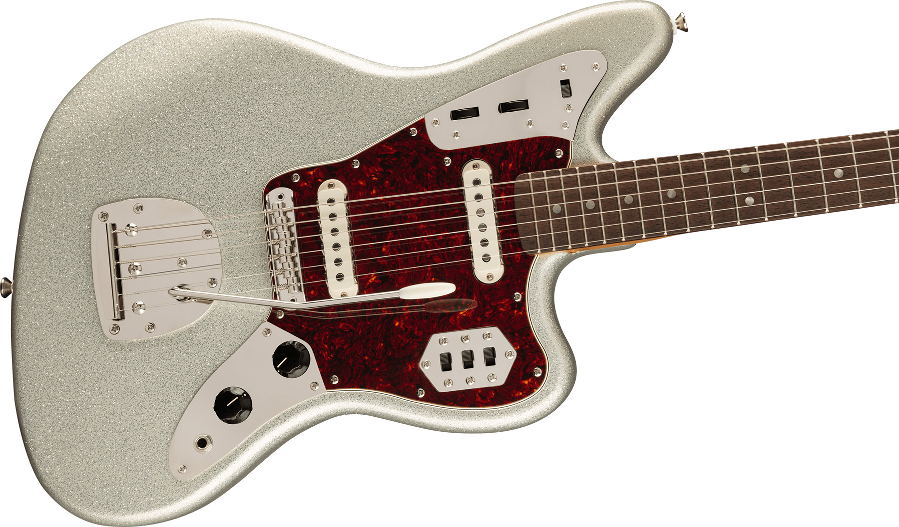 Squier Jaguar 60s Classic Vibe Fsr Ltd 2s Trem Lau - Silver Sparkle Matching Headstock - Retro-Rock-E-Gitarre - Variation 2