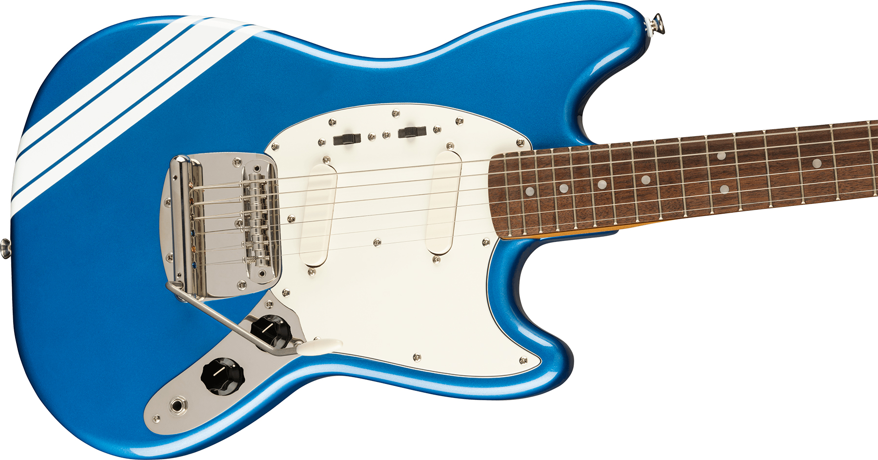 Squier Mustang  Classic Vibe 60s Competition Fsr Ltd Lau - Lake Placid Blue W/ Olympic White Stripes - Retro-Rock-E-Gitarre - Variation 2