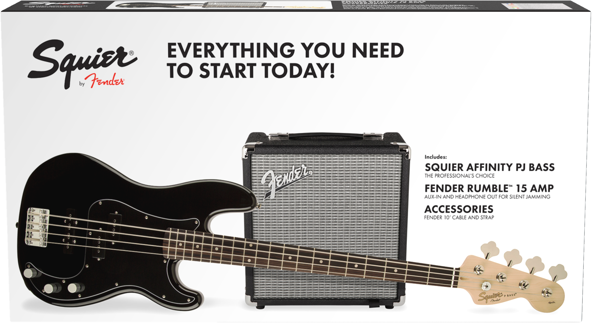 Squier Precision Bass Pj Affinity Series +fender Rumble 15 V3 Lau - Black - Solidbody E-bass - Variation 1