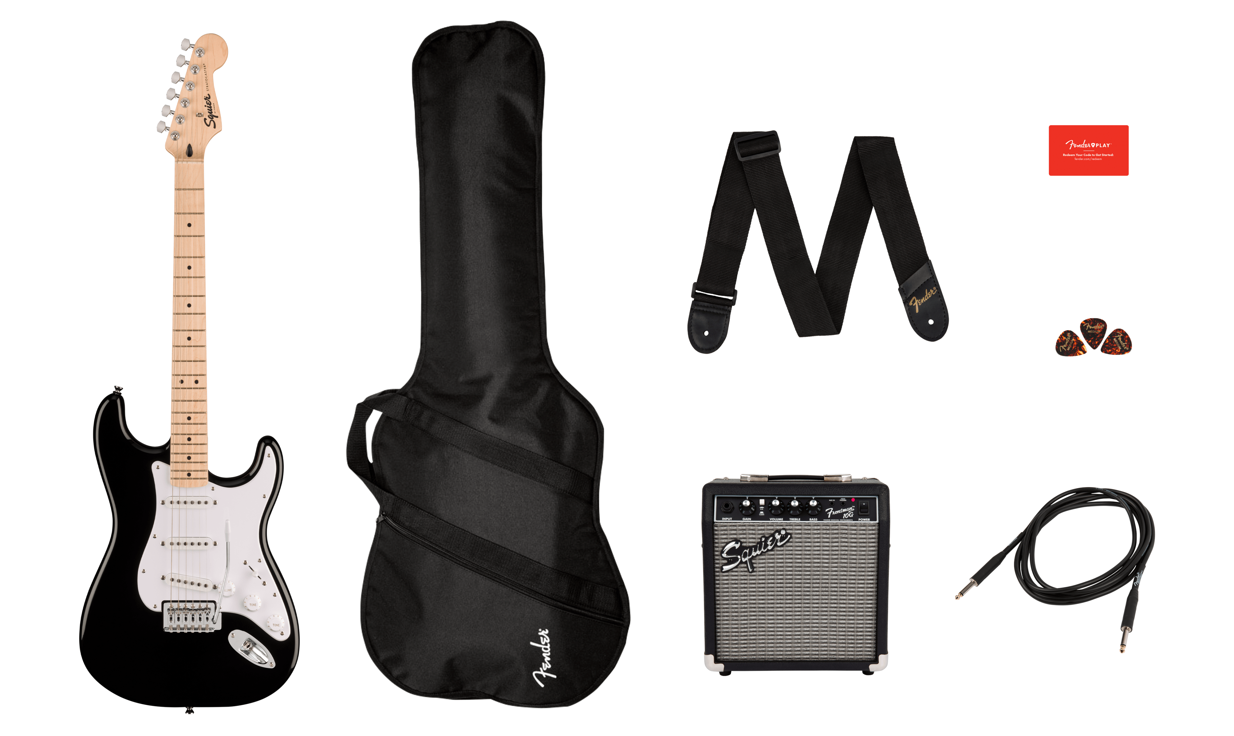 Squier Sonic Strat Pack 3s Trem Mn - Black - E-Gitarre Set - Variation 1