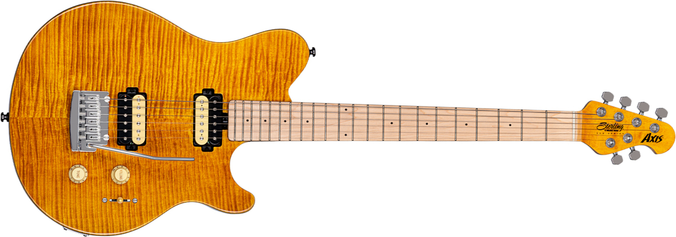 Sterling By Musicman Axis Flame Maple Ax3fm Hh Trem Mn - Trans Gold - Single-Cut-E-Gitarre - Main picture