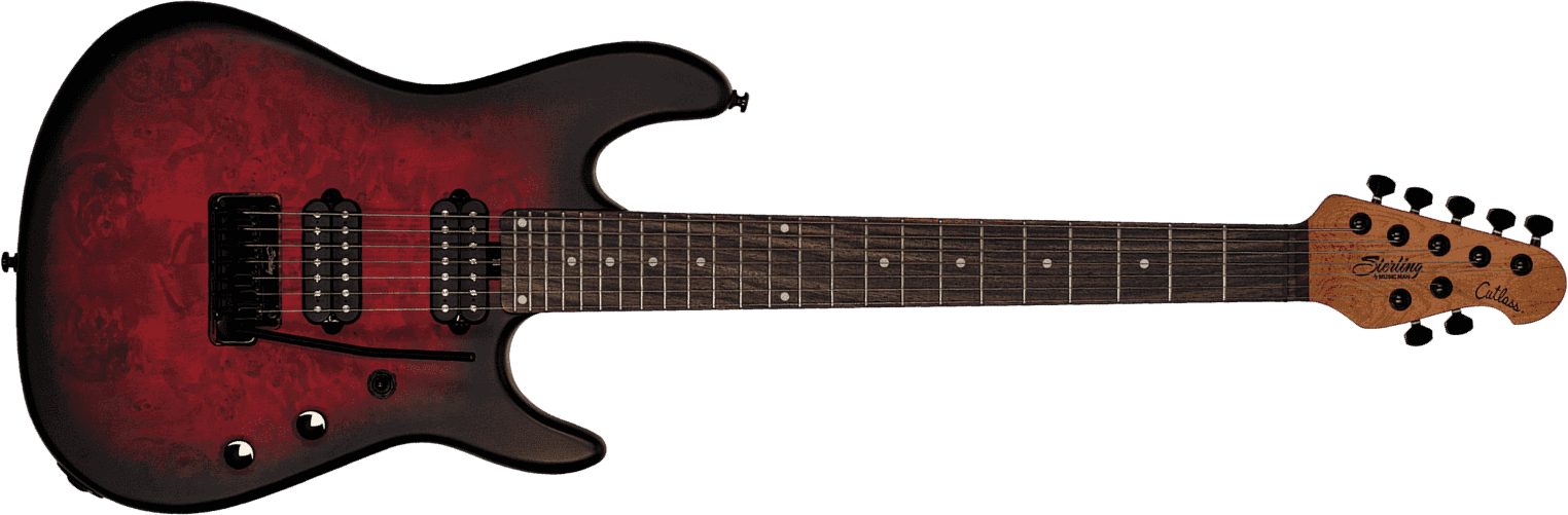 Sterling By Musicman Jason Richardson Cutlass 7c 2h Trem Rw - Dark Scarlet Burst Satin - 7-saitige E-Gitarre - Main picture