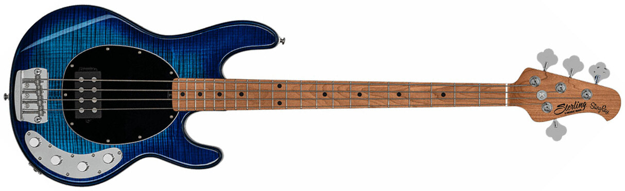 Sterling By Musicman Stingray Ray34fm H Active Mn - Neptune Blue - Solidbody E-bass - Main picture