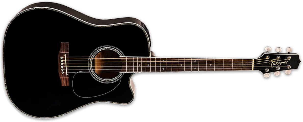 Takamine Ef341dx Jap Dreadnought Cw Cedre Erable Rw - Black - Folk-Gitarre - Main picture
