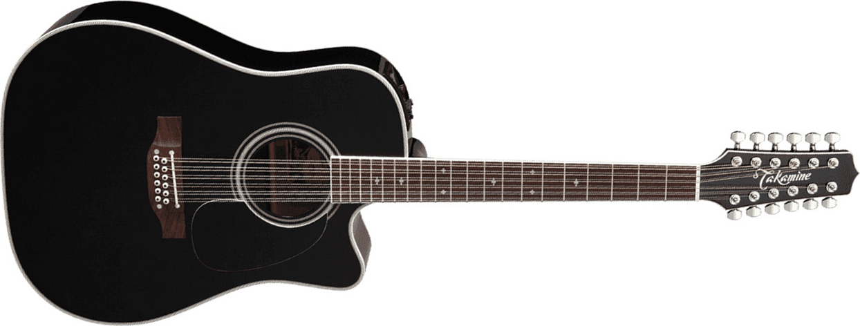 Takamine Ef381sc 12-string Legacy Dreadnought Cw 12-cordes Epicea Erable Ct4bii - Black - Elektroakustische Gitarre - Main picture