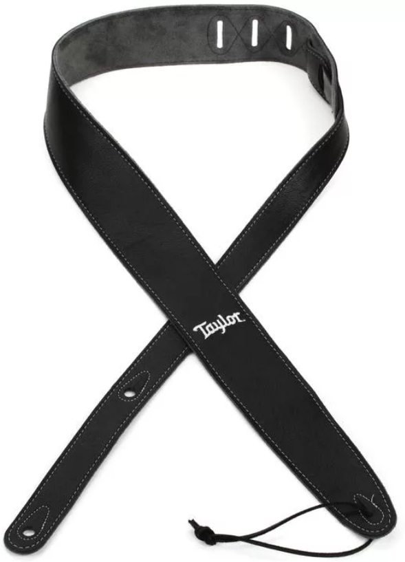 Taylor Strap Black Leather Suede Back 2.5 Inches Black Leather Silver Logo - Gitarrengurt - Main picture