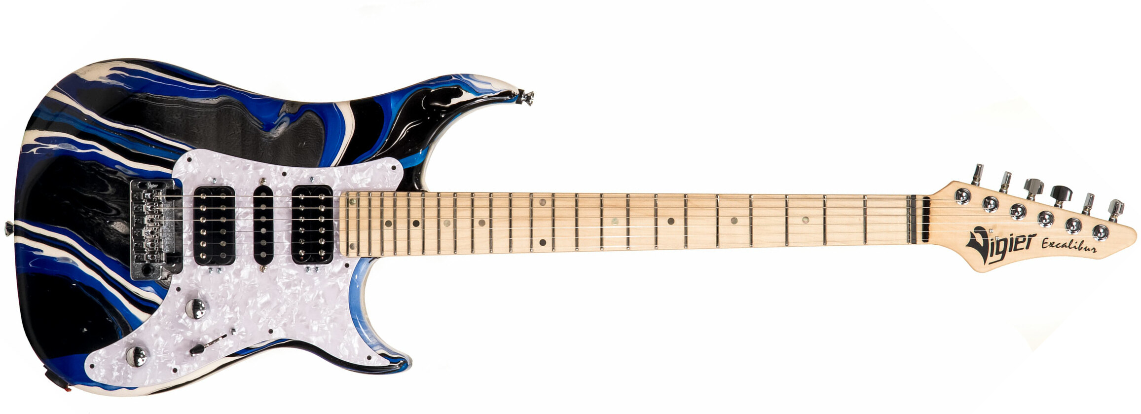 Vigier Excalibur Supraa Hsh Trem Mn - Rock Art Blue White Black - Double Cut E-Gitarre - Main picture