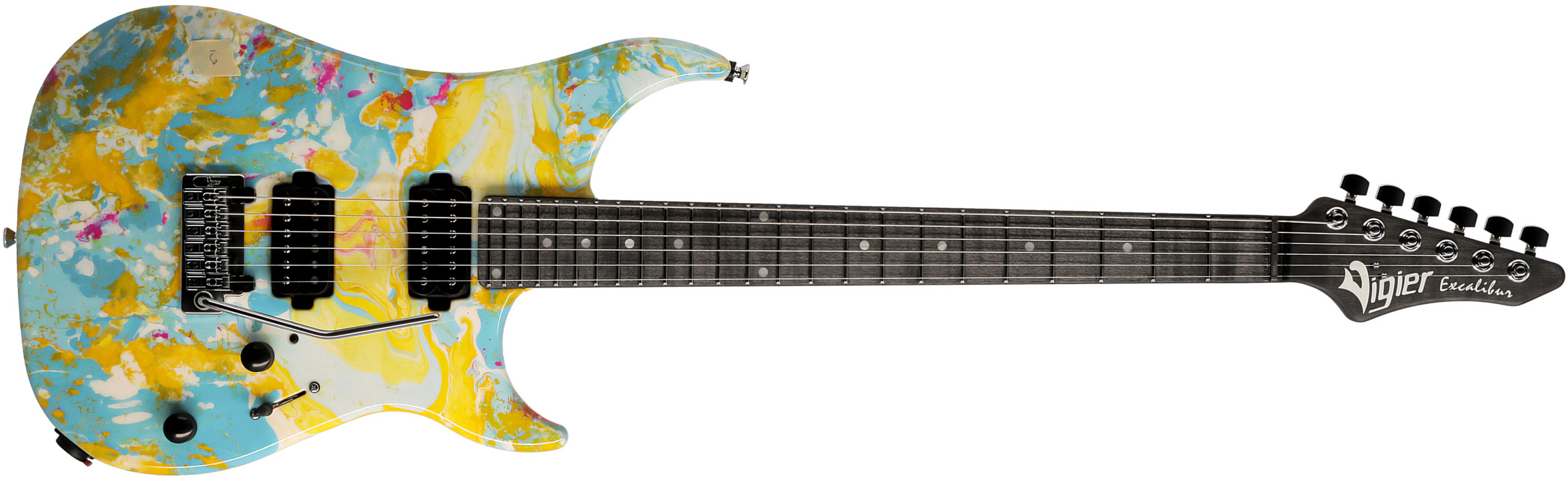 Vigier Excalibur Thirteen 2h Trem Mn - Rock Art Yellow Blue White - E-Gitarre in Str-Form - Main picture