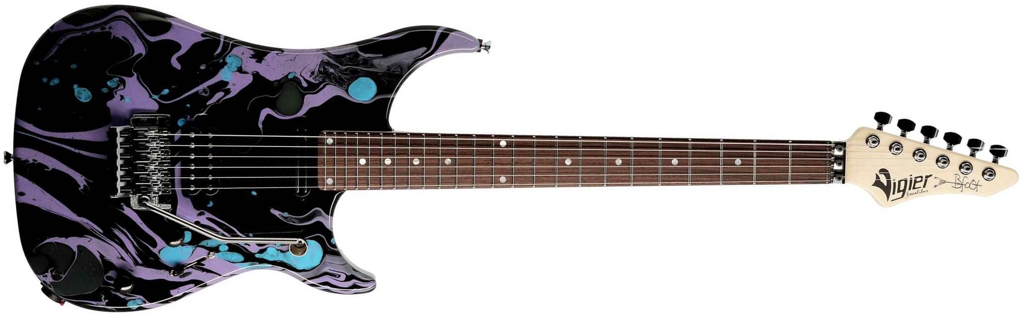 Vigier Ron Thal Bfoot Excalibur Signature Hs Fr Rw - Rock Art Black/purple/blue - Signature-E-Gitarre - Main picture