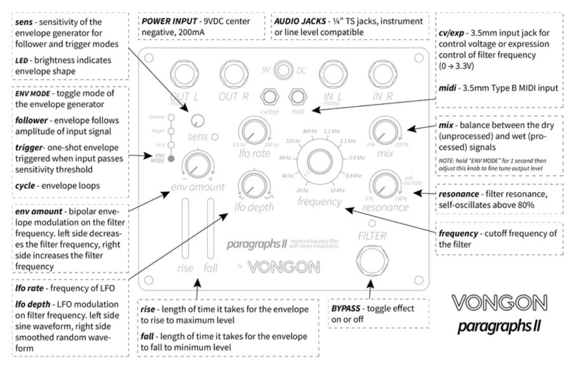 Vongon Paragraphs Ii Stereo Low Pass Filter - Wah/Filter Effektpedal - Variation 2