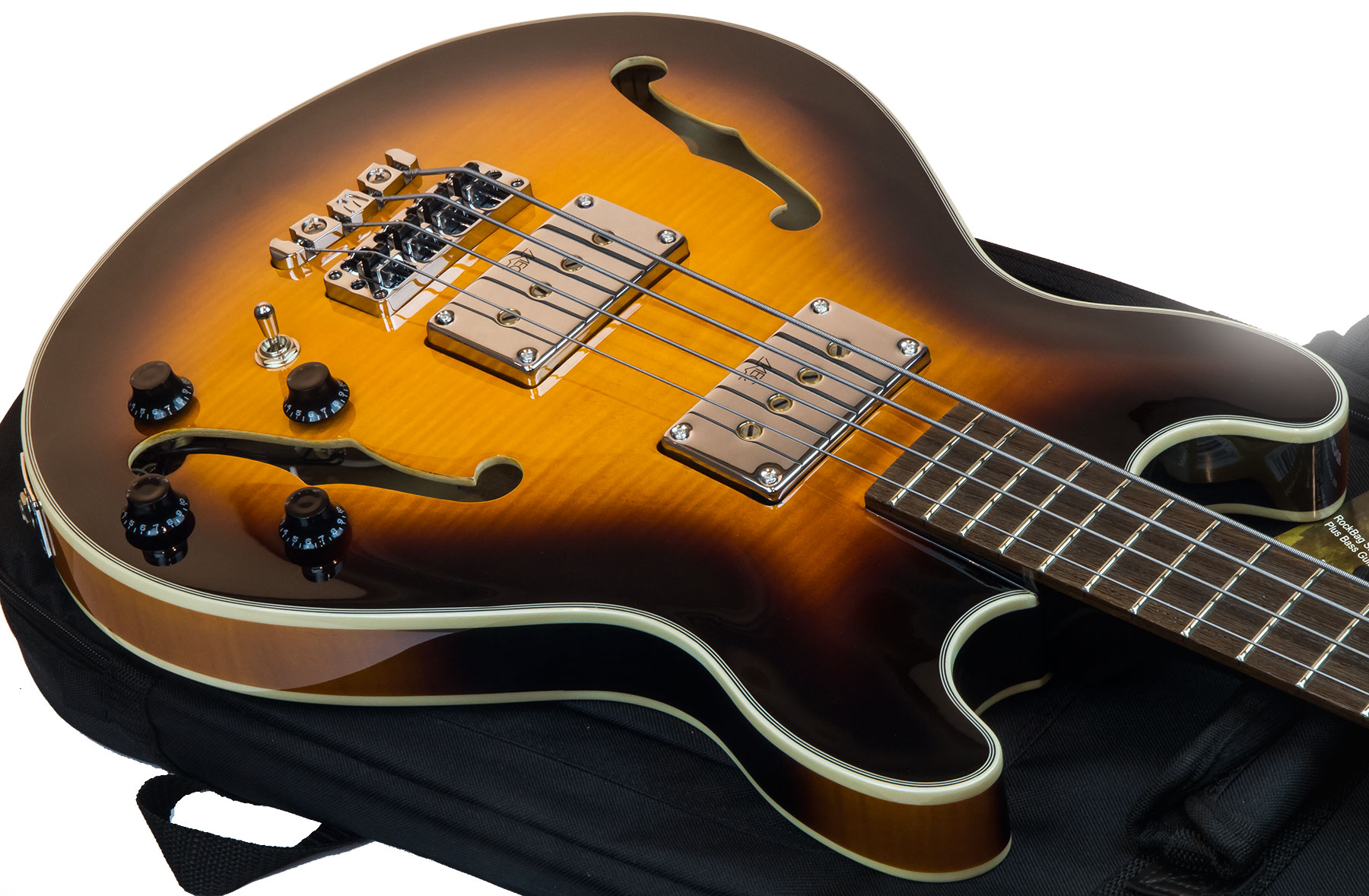 Warwick Star Bass Set Neck Flame Maple Rockbass Wen +housse - Vintage Sunburst - Halbakustiche Bass - Variation 2