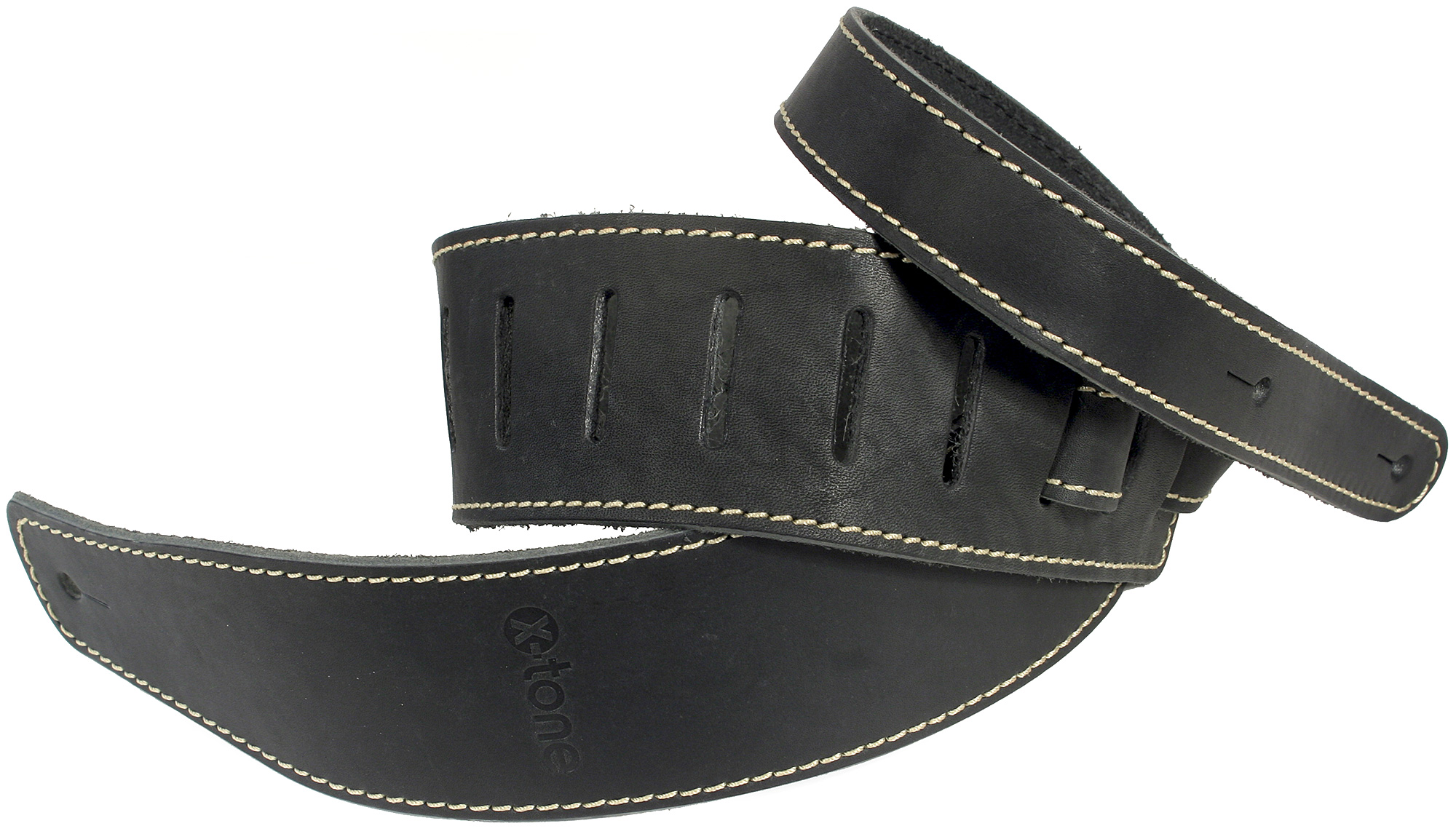 X-tone Xg 3153 Classic Leather Guitar Strap Cuir 6.5cm Black - Gitarrengurt - Variation 1