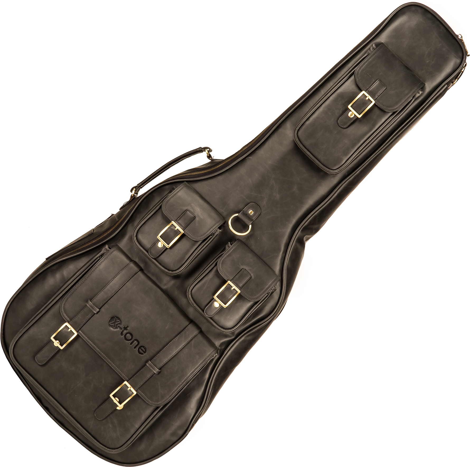X-tone 2035 Fol-bk Deluxe Leather Acoustic Dreadnought Guitar Bag Cuir Matt Black (ex 2067) - Westerngitarretasche - Main picture