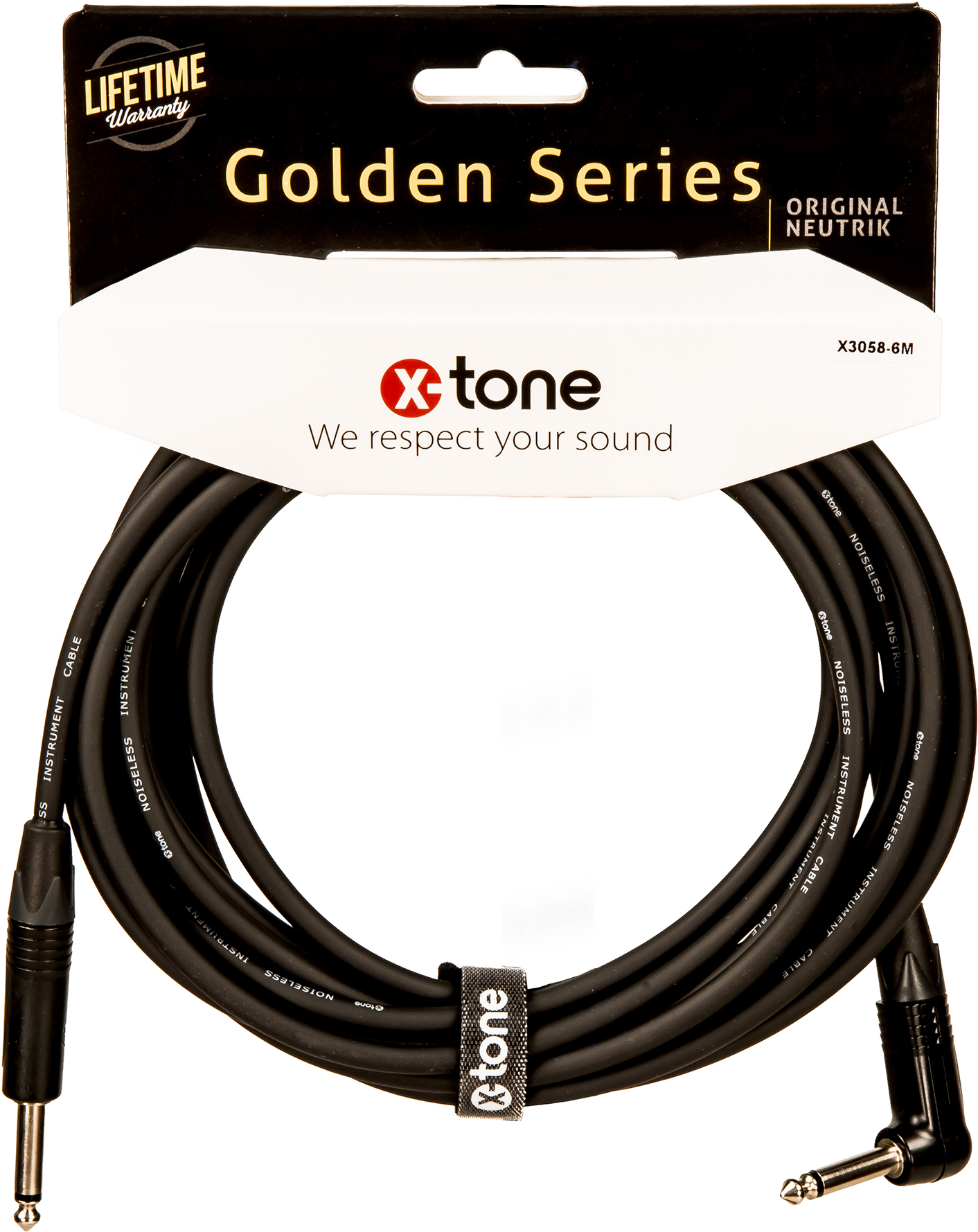 X-tone X3058-6m Instrument Cable Golden Series Neutrik Droit/coude 6m - Kabel - Main picture