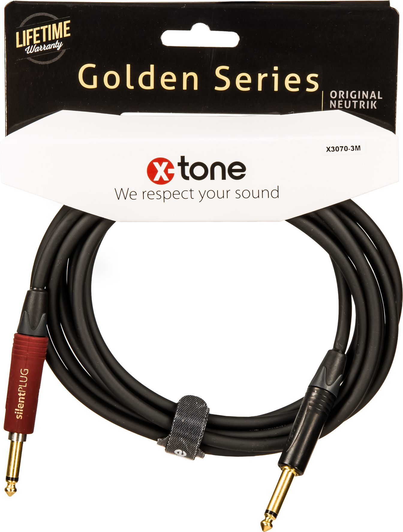 X-tone X3070-3m Instrument Cable Golden Neutrik Silent Droit/droit 3m - Kabel - Main picture