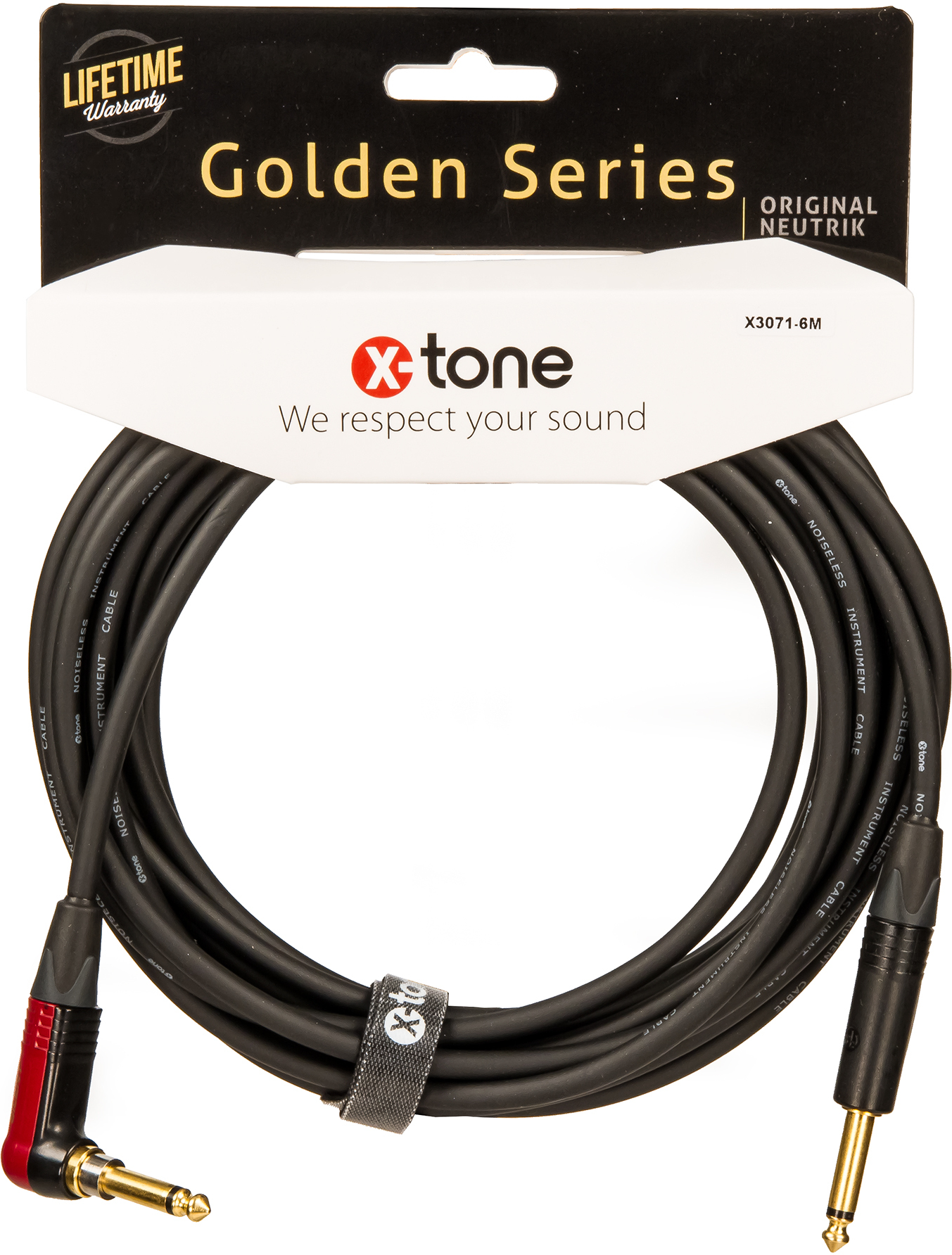 X-tone X3071-6m Instrument Cable Golden Neutrik Silent Droit/coude 6m - Kabel - Main picture