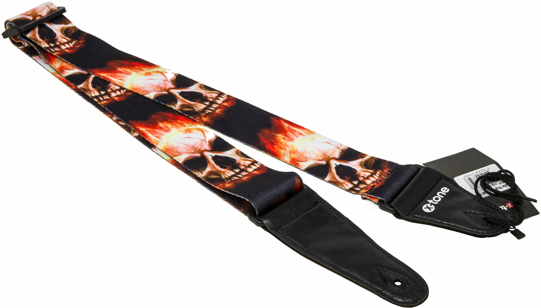 X-tone Xg 3101 Nylon Guitar Strap Skull With Flame Black & Red - Gitarrengurt - Main picture