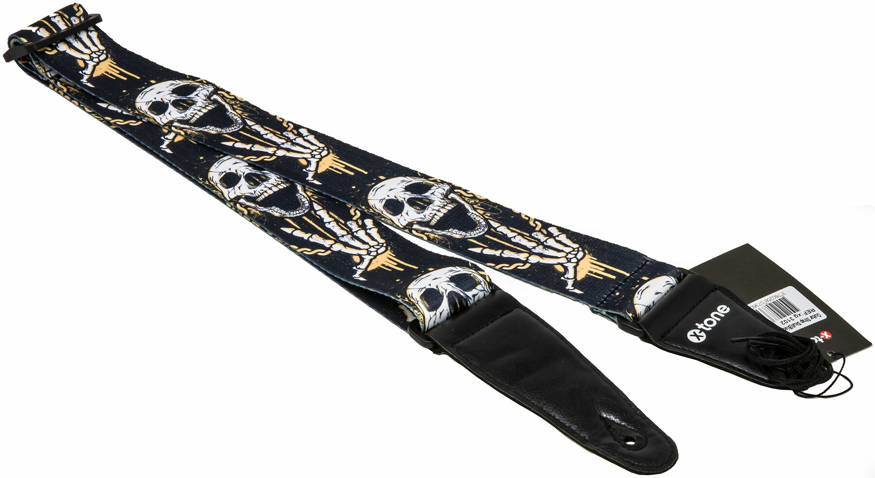 X-tone Xg 3102 Nylon Guitar Strap Skull Laughing Black & Yellow - Gitarrengurt - Main picture