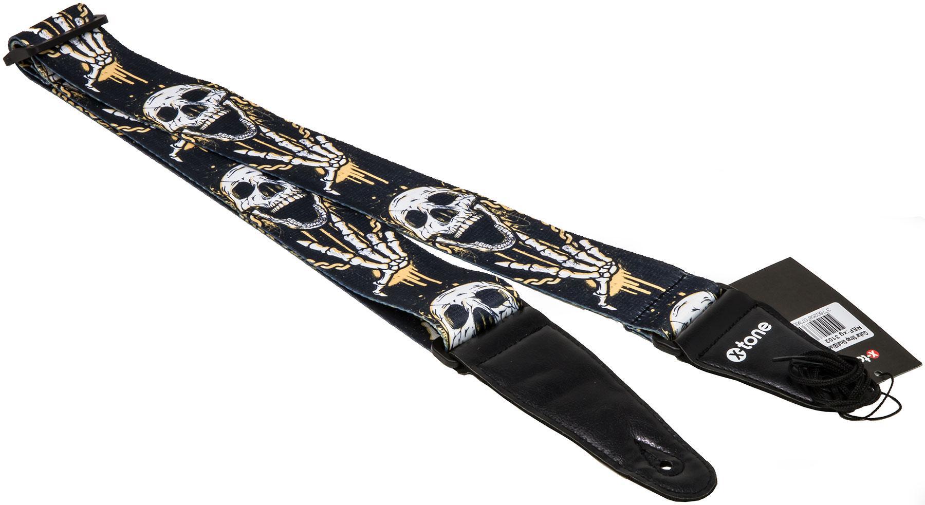 Gitarrengurt X-tone XG 3102 Nylon Guitar Strap Skull Laughing - Black & Yellow