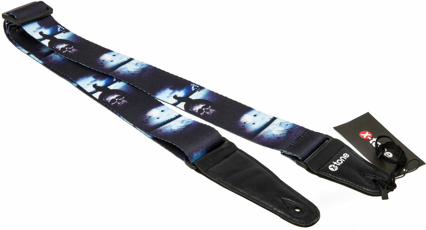 X-tone Xg 3104 Nylon Guitar Strap Skull With Crow Black & Blue - Gitarrengurt - Main picture